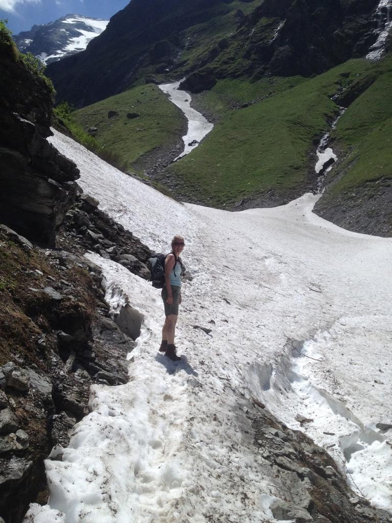 Crossing the glacier on the Three Giants route
