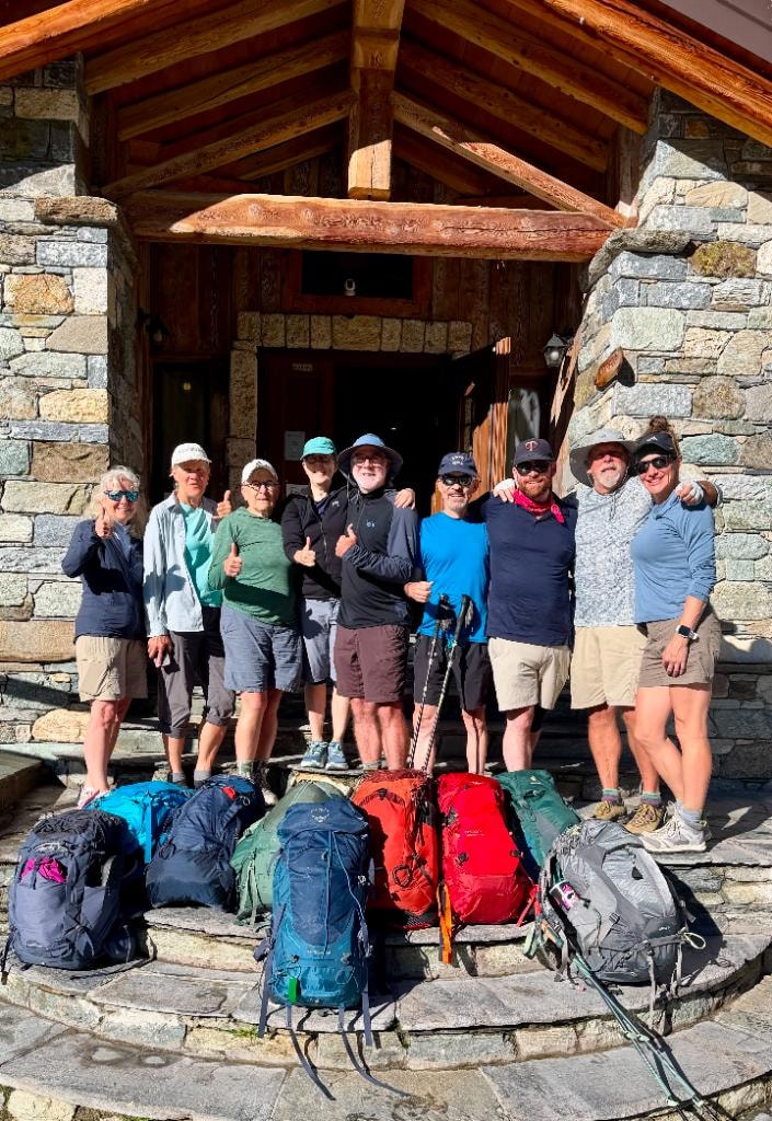 Group at the stone shelter on the Kings Trail
